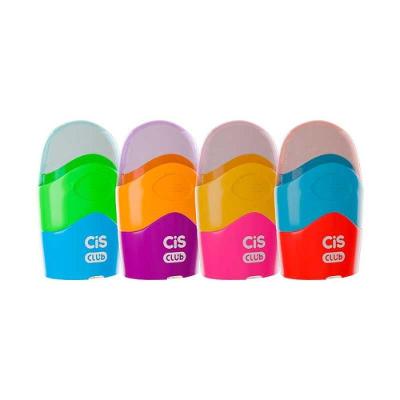 Apontador com Depósito e Borracha Cis Club CIS Kit Escolar Compacto para Uso Diário Azul e Vermelho
