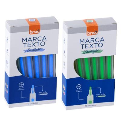 Marca-texto BRW Fluorescente Transparente Ponta Chanfrada Traço 1-4MM Kit 4 Caixas 12 Unidades Azul