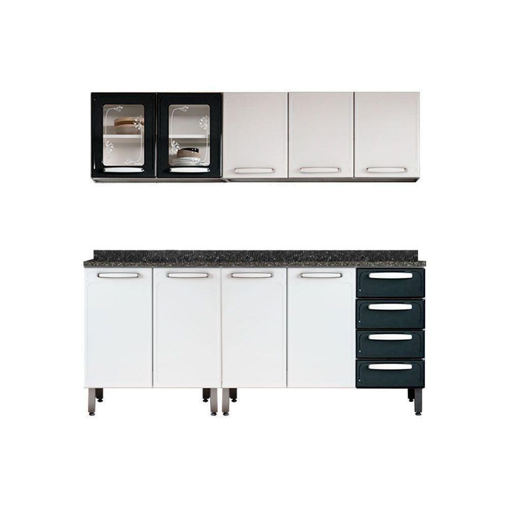 Cozinha Modulada Bertolini Evidence 4 Peças (2 Armários + 2 Balcões) C4P51 Branco/Preto - 1