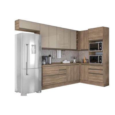 Cozinha Completa Maxxi 11 Peças (4 Armários + 3 Balcões + 1 Paneleiro + 3 Complementos) C11p08 Nogal