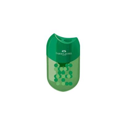 Apontador com Depósito Faber-Castell Two Tone com Dois Furos para Lápis Padrão e Jumbo Verde