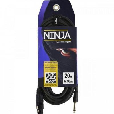 Cabo de Microfone Ninja Hg B P10 X XLR Fêmea 6,10M Alta Impedância Preto Santo Angelo