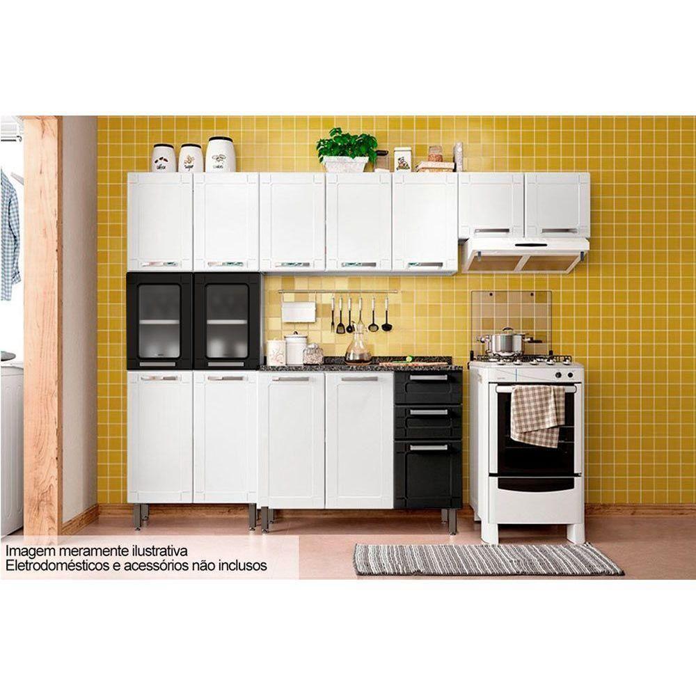 Cozinha Modulada Completa Múltipla 4 Peças (2 Armários + 1 Balcão + 1 Paneleiro) C4P82 Branco/Preto - Bertolini - 1