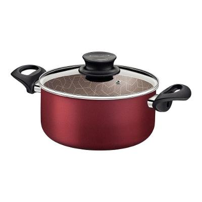 Caçarola Paris em Alumínio Antiaderente Vermelho 26CM 6,3L com Tampa de Vidro