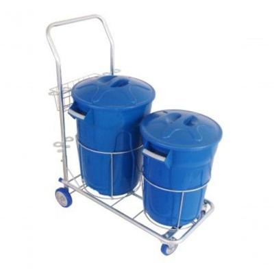 Carrinho Funcional para Limpeza G8 com Dois Baldes e Cestos para Grandes Áreas Azul Higipack