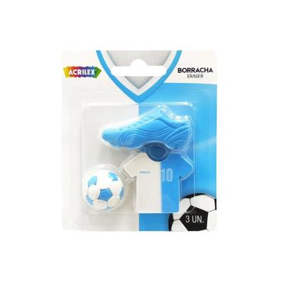 Borracha Acrilex Futebol C 3 Unidades Apaga sem Danificar o Papel Formato Bola para Crianças Branco