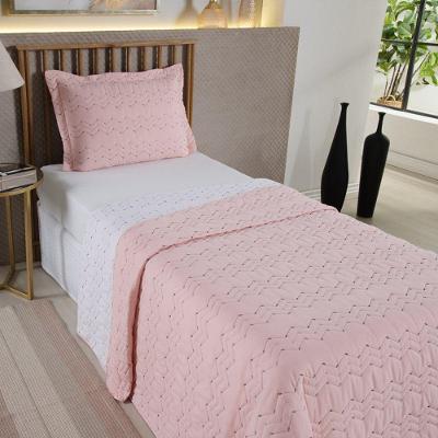 Cobre Leito Dalu Solteiro Hipercal 200 Fios Bordado 2 Peças 100% Poliéster - Rose Com Branco