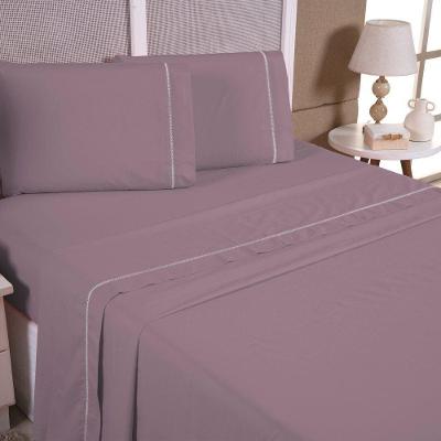 Jogo De Cama Aquarela Solteiro Micropercal Ponto Palito 03 Peças 200 Fios 100% Poliéster - Rose