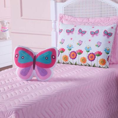 Cobre Leito Primavera Solteiro 4 Peças 100% Poliéster - Borboleta Rosa
