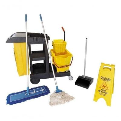 Carrinho Funcional de Limpeza W2 Kit Completo com Balde Espremedor Duas Águas, Placa Piso Molhado