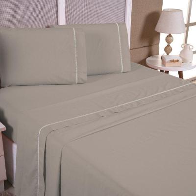Jogo De Cama Aquarela Solteiro Micropercal Ponto Palito 03 Peças 200 Fios 100% Poliéster - Avelã