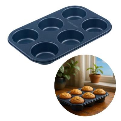 Forma Cupcake Muffin Mini Bolo 6 Cavidades Antiaderente em Aço Carbono Preto Carbono