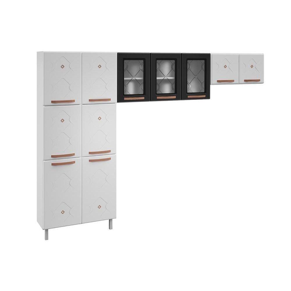 Cozinha Modulada Completa Mirage New 3 Peças (2 Armários + 1 Paneleiro) CPT114 Branco/Preto - Telasul - 9