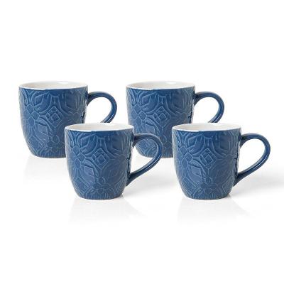 Caneca Copa E Cia 4 Peças Rilievo Em Cerâmica 200ml Marinho