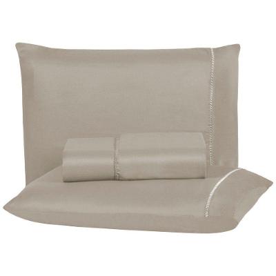 Jogo De Cama Aquarela Queen Micropercal Ponto Palito 03 Peças 200 Fios 100% Poliéster - Avelã