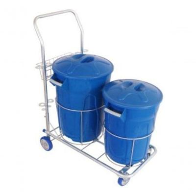 Carrinho Funcional para Limpeza G8 com Dois Baldes e Cestos para Resíduos Azul Higipack