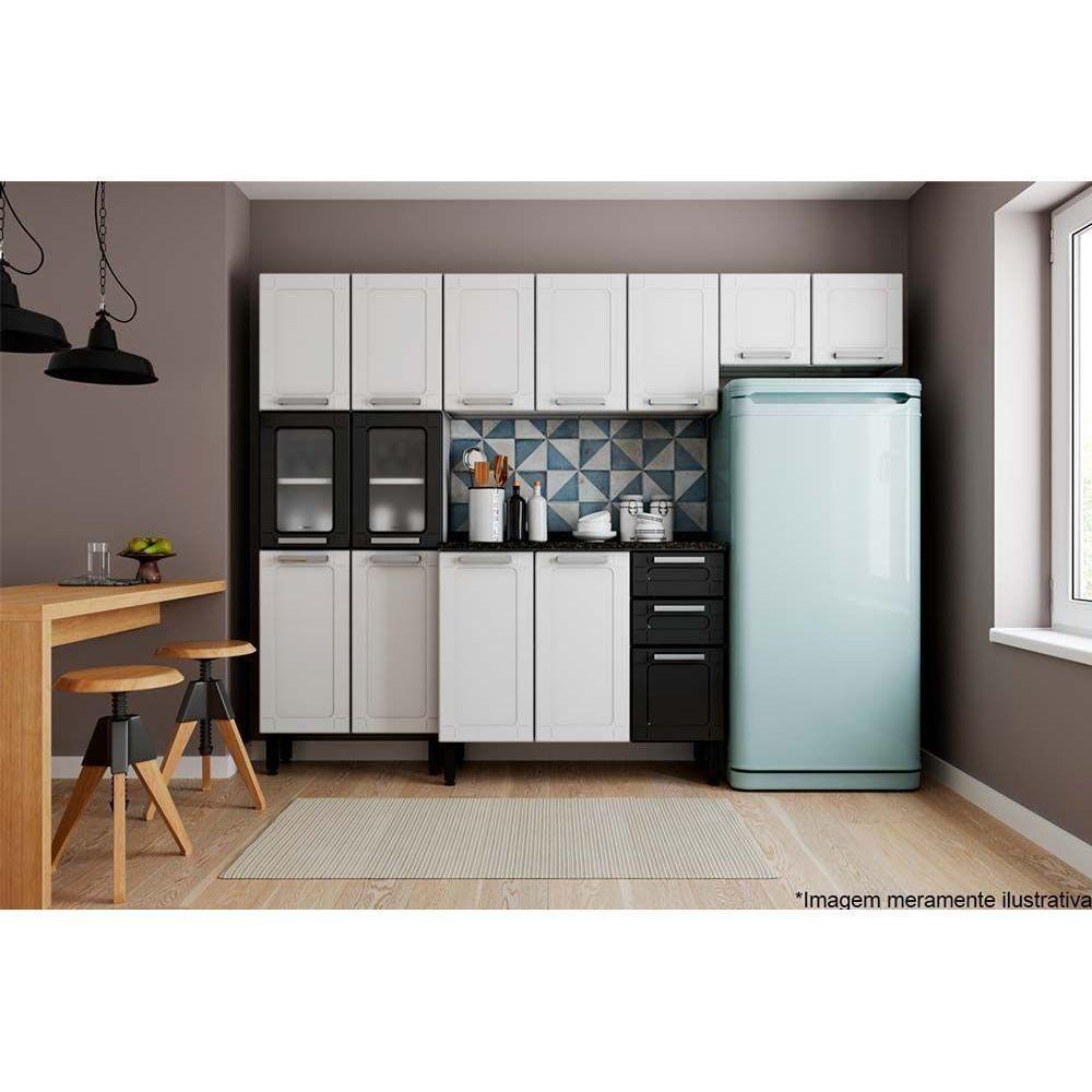 Cozinha Modulada Bertolini Múltipla  4 Peças (2 Armários + 1 Balcão + 1 Paneleiro) C4P87 Branco/Preto - 1