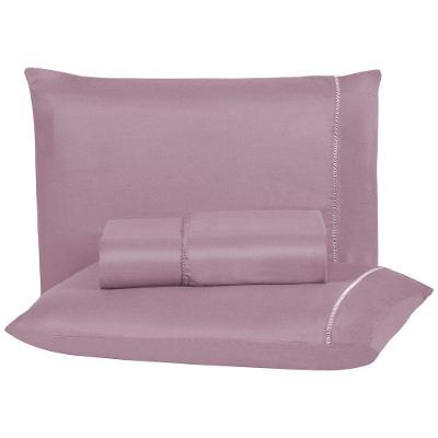Jogo De Cama Aquarela Casal Micropercal Ponto Palito 03 Peças 200 Fios 100% Poliéster - Rose