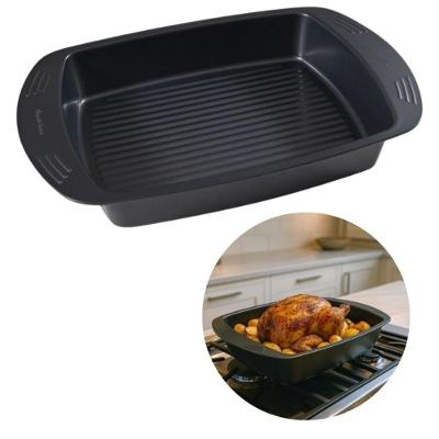 Assadeira Funda Retangular 54cm Antiaderente em Aço Carbono Preto Carbono