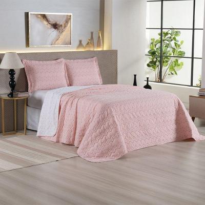 Cobre Leito Dalu King Hipercal 200 Fios Bordado 3 Peças 100% Poliéster - Rose Com Branco