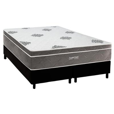 Kit Cama Box com Colchão Queen Essential Euro Pillow Molas Ensacadas Preto