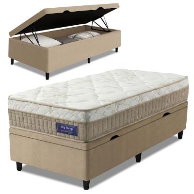 Cama Box Baú Colchão Solteiro Molas Ensacadas Euro In Natural Confort 88x188x66cm Apolo Bege