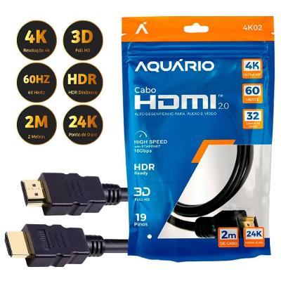 Cabo Hdmi 2.0 4k Blindado 2m com 3d Full Hd e Conectores Gold 24k para Tv e Console Oem