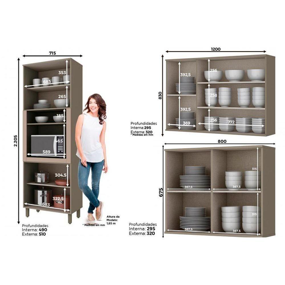Cozinha Modulada Henn Connect 3 Peças (2 Armários + 1 Paneleiro) Cpt15 Duna/cristal - 3