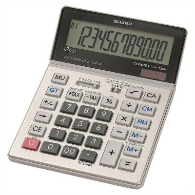 Calculadora de Mesa Sharp Vx-2128v com 12 Dígitos e Display LCD Extra Grande Energia solar-bateria