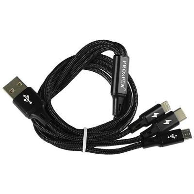 Cabo 3 em 1 P-5515 com Conectores Micro USB Lightning USB-C para Carregamento e Sincronização Preto