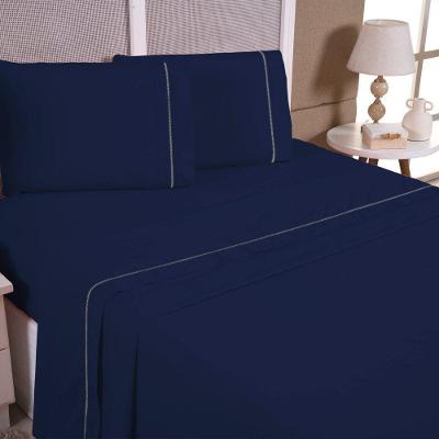 Jogo De Cama Aquarela Queen Micropercal Ponto Palito 04 Peças 200 Fios 100% Poliéster - Azul Marinho