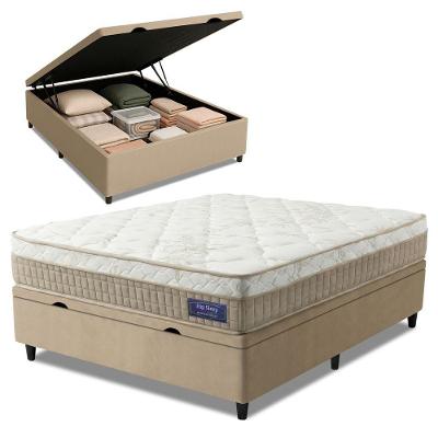 Cama Box Baú Colchão Casal Molas Ensacadas Euro In Natural Confort 138x188x66cm Bege