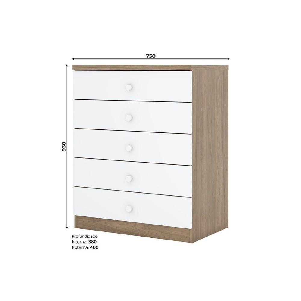 Cômoda Bebê Bala de Menta 5 Gavetas Branco - Henn - 4