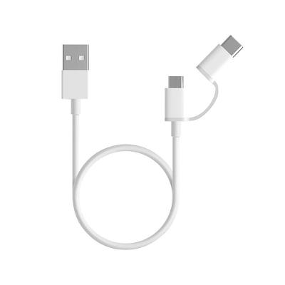 Cabo USB 2 em 1 SJX01ZM para Carregamento e Dados com Conectores USB-A Micro USB e USB-C Branco