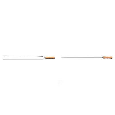 Conjunto 5 Espetos 95CM 2 Duplos e 3 Simples Churrasco Aço Inox Cabo Madeira Inox Tramontina