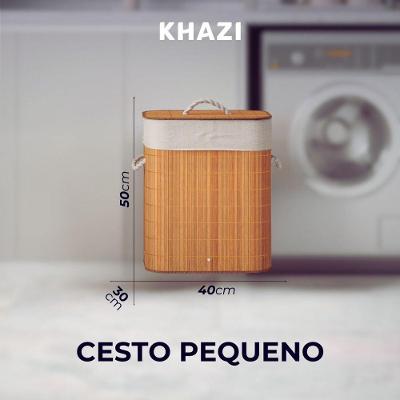 Cesto de Roupa Suja Bambu Natural Fumigado com Tampa e Alças Marrom OEM