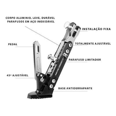 Descanso Lateral para Motocicleta Esportivo Regulável Cinza em Liga de Alumínio T6063 OEM
