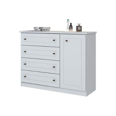 Cômoda de Quarto Americana 4 Gavetas 1 Porta MDF Branco Infantil