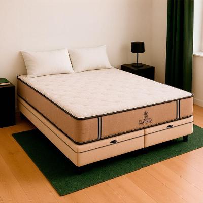 Cama Box Baú King Madrid Bravus com Colchão Molas Ensacadas Bege V-Store