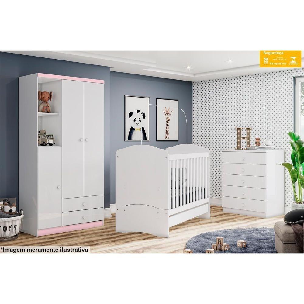 Cômoda Bebê Bala de Menta c/ 5 Gavetas Rústico/Branco - Henn - 2