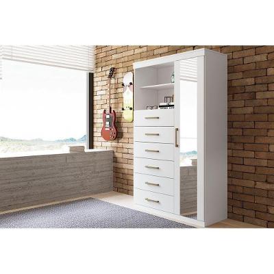 Cômoda Infantil Marabá 1.6 Gavetas Madeira Puxador Plástico Branco com Porta e Nichos
