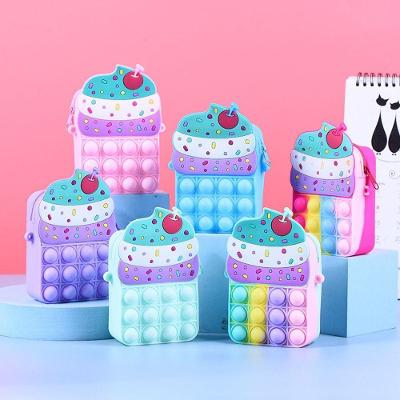 Bolsa Infantil Pop It de Silicone Sorvete com Alça Crossbody Rosa OEM