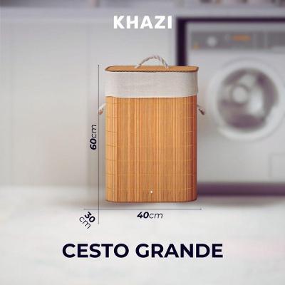Cesto de Roupa Suja Bambu 72 Litros Tamanho g com Tampa e Alças para Lavanderia e Banheiro OEM