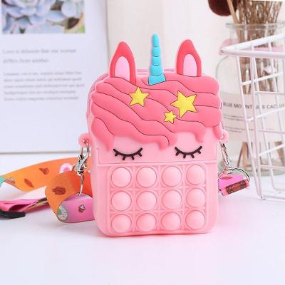 Bolsa Infantil Pop It de Silicone Unicórnio Pequena com Alça Crossbody Rosa OEM