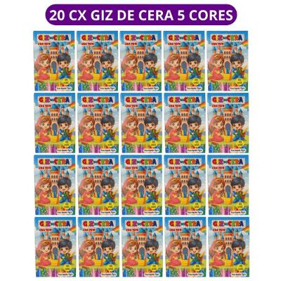 Giz de Cera Infantil OEM Mini 5 Cores Atóxico 5cm Kit 20 Caixas para Lembrancinha