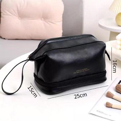 Bolsa para Maquiagem de Couro Pu de Dois Andares Organizador de Cosméticos Preto Oem