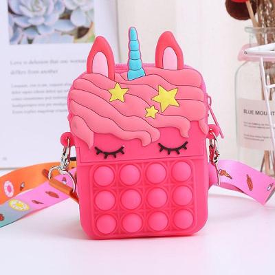 Bolsa Infantil Pop It de Silicone Unicórnio para Armazenar Objetos Pink OEM