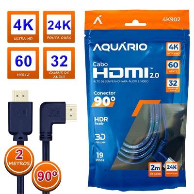 Cabo Hdmi 2.0 4k Blindado 60hz 90 Graus Conectores Gold 24k 2m Oem
