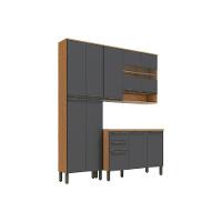 Cozinha Ronipa Nápoli Prime Napoli Prime 3Pçs (1 Armário + 1 Balcão + 1 Paneleiro) Castanho/chumbo - 1