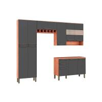 Kit de Cozinha Completa 4 Peças Napoli Prime  (2 Armários + 1 Balcão + 1 Paneleiro) C4P01 Castanho/Chumbo - Ronipa - 1